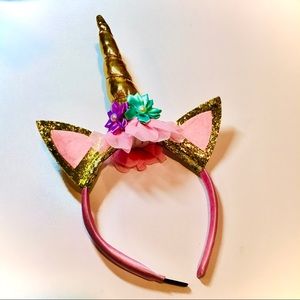 Cute Unicorn Gold Horn Flower Headband
